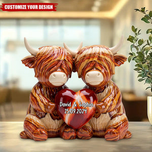 Personalized Highland Cow Couple Acrylic Plaque - Gift For Husband Wife, Anniversary