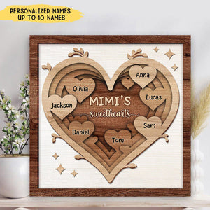Vintage Nana Mom's Sweet Heart Kids Personalized 2 Layers Wooden Plaque