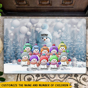 Blue Vibe Snowman Grandma Mom Colorful Kids Personalized Doormat