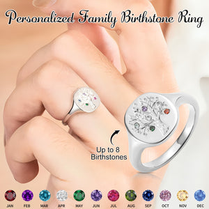 Personalized 1-8 Birthstone Family Tree Ring-Birthday Mother's Day Gift for Mom Grandma