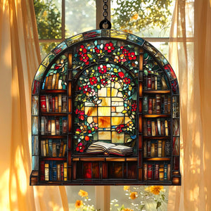 Library Bookshelf Window Hanging - Gift for Book Lover