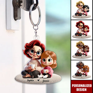 Happy Grandma & Grandkid Sitting-Personalized Keychain-Gift For Mom, For Grandma