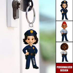 Personalized Woman Police Officer Cartoon Character Keychain-Gift For Law Enforcement