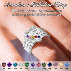 Personalized Heart Birthstone Ring, Family Ring for Her Love Heart-Mothers Ring with 1-8 Birthstones