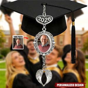 I’m In Heaven But I Won't Miss This Day-Personalized Graduation Tassel Photo Charm With Angel Wing