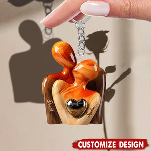 Elegant Couple Statue with Heart Inlay - Personalized Couple Acrylic Keychain
