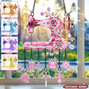 Beautiful Sewing Machine - Personalized Sewing Window Hanging Suncatcher With Charms