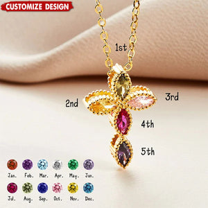 Personalized Mini Cross Pendant Necklace with 1-5 Family Birthstones Christening Gift for Woman