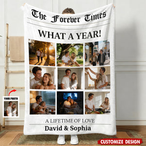Personalized What A Year Newspaper Couple Blanket