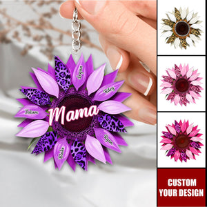 Nana, Mom, Auntie Family Sunflower - Personalized Acrylic Keychain - Birthday, Loving Gift For Mother, Grandma, Grandmother