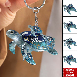 Sea Theme Turtle Mom And Kids Acrylic Keychain - Personalized Gifts For Mother's Day