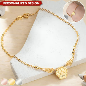 Angel Wings Engraved Name Pet Theme-Personalized Dog/Cat Paw Bracelet-Gift for Pet Lover
