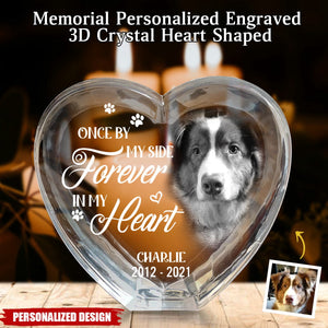 Your Love Lives On In My Heart-Memorial Personalized Engraved 3D Crystal Heart Shaped-Gift For Pet Lovers