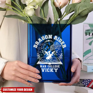 Personalised Cool Flying Dragon Pattern Clear Bookend Vase with Name, Gift for Mom Grandma Book Lovers