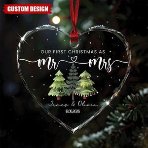 Our First Christmas As Mr & Mrs - Personalized Glass Ornament - Gift for Newlywed, Gift for Couple
