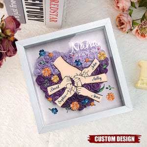 Grandma We Love You - Personalized Flower Shadow Box With Name, Mother's Day Gift