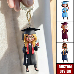 Cartoon Graduation Girl - Personalized Acrylic Keychain, Graduation Gift