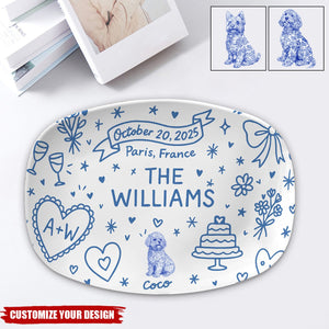 Custom Wedding Platter – Personalized Couple Gift with Names, Dog, Date & Location