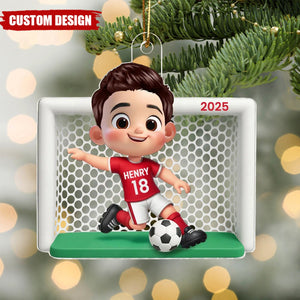 Boy Girl Soccer Player Personalized 2D Flat Acrylic Ornament, Christmas Gift