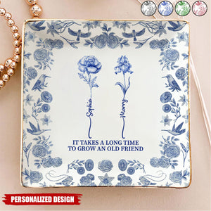 Toile De Jouy Birth Flower Grow An Old Friend - Personalized Ring Dish