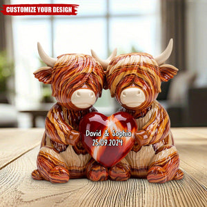 Personalized Highland Cow Couple Acrylic Plaque - Gift For Husband Wife, Anniversary