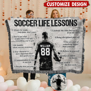 Personalized Soccer Life Lesson Tapestry Woven Blanket - Gift For Soccer Lovers