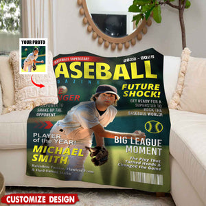 Personalized Baseball Magazine Cover Blanket - Gifts for Baseball Lovers