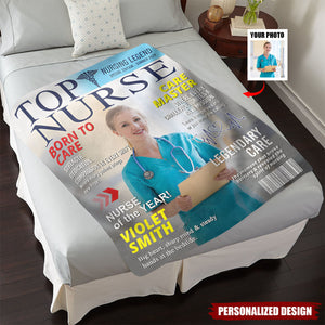 Personalized Top Nurse Magazine Cover Blanket-Gift for Nurse