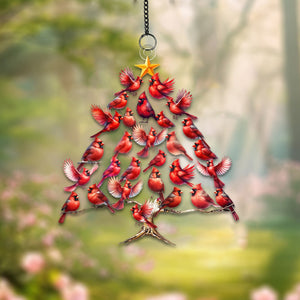 Cardinal Tree Window Suncatcher Ornament - Gift For Bird Lovers