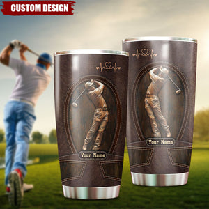Golf Lovers Leather Pattern Personalized Stainless Steel Tumbler