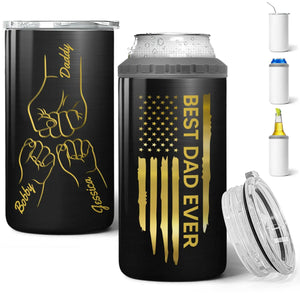 Best Dad Ever Fist Bump Outline Nation Flag - Personalized Can Cooler - Gift For Dad