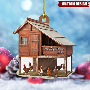 Custom Name Farmhouse Chicken Personalized Ornament, Christmas Tree Hanging Decor, Christmas Ornament, Flat 2D Ornament Wooden