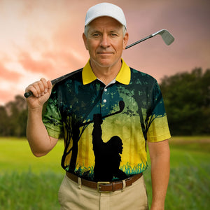 Bigfoot Men's Golf Polo Shirt, Golfing Apparel, Mens Golf Gift, Funny Golf Shirt