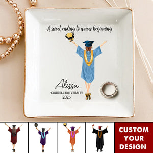 A Sweet Ending To A New Beginning - Personalized Jewelry Dish - Graduation Gift