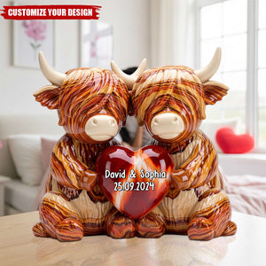 Personalized Highland Cow Couple Acrylic Plaque - Gift For Husband Wife, Anniversary