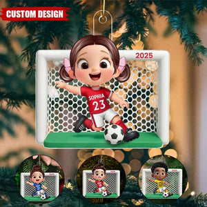 Boy Girl Soccer Player Personalized 2D Flat Acrylic Ornament, Christmas Gift
