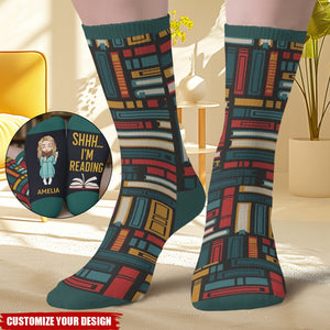 Custom Crew Socks - Personalized Bookish Gifts For Book Lovers, Bookworms, Readers - Keeping Up With My Reading Game