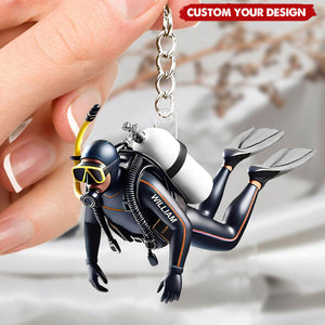 Personalized Acrylic Diver Keychain, Custom Scuba Diving Decoration