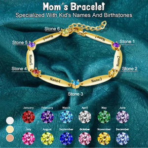 Personalized Family Name Bar Birthstone Bracelet-Gift For Mom/Grandma