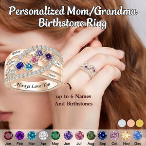 Personalized Name Family Rings With 1-6 Birthstones-Mother's Day Gift
