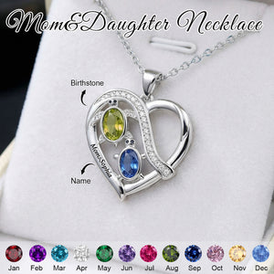 Personalized Mom&Daughter Sea Turtle Birthstone Name Heart Necklace - Gift For Mom Daughter