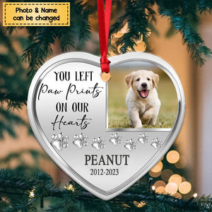 You Left Paw Prints On Our Heart - Memorial Personalized Custom Stainless Ornament