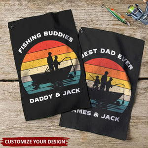 Personalized Fisherman 1-3 Kids Silhouette Soft Waffle Towel with Text and Hook Gift for Fishing Man Dad