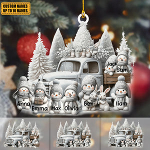 Little Snowmen White Christmas Truck Personalized Acrylic Ornament