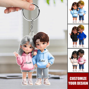 Cute Cartoon Couple Personalized Acrylic Keychain,Anniversary Valentine's Day Gift For Couple