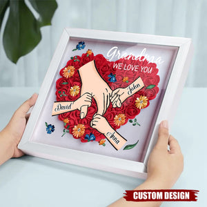 Grandma We Love You - Personalized Flower Shadow Box With Name, Mother's Day Gift