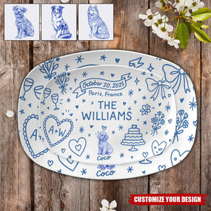 Custom Wedding Platter – Personalized Couple Gift with Names, Dog, Date & Location