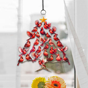 Cardinal Tree Window Suncatcher Ornament - Gift For Bird Lovers