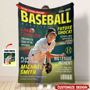 Personalized Baseball Magazine Cover Blanket - Gifts for Baseball Lovers