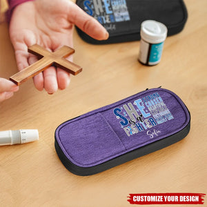 Personalised She Is A Fighter Bible Verses Insulated Insulin Pen Cooler Travel Case with Name Motivational Gift for Women Diabetics